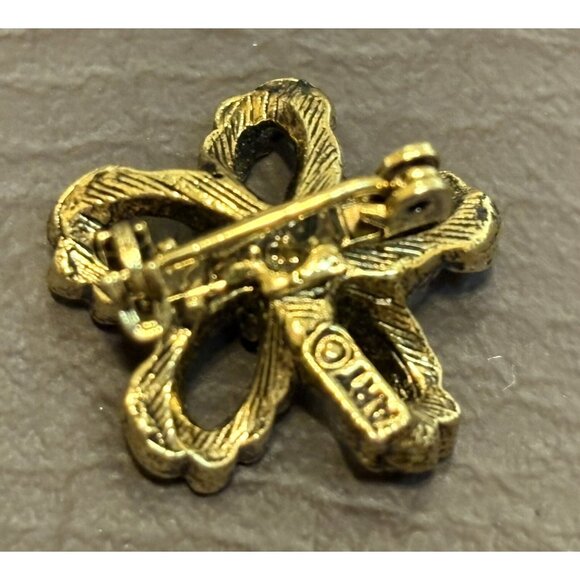 Vintage ARTHUR PFPPER Signed ART Faux Turquoise Gold Tone Floral Brooch Pin - Picture 3 of 5